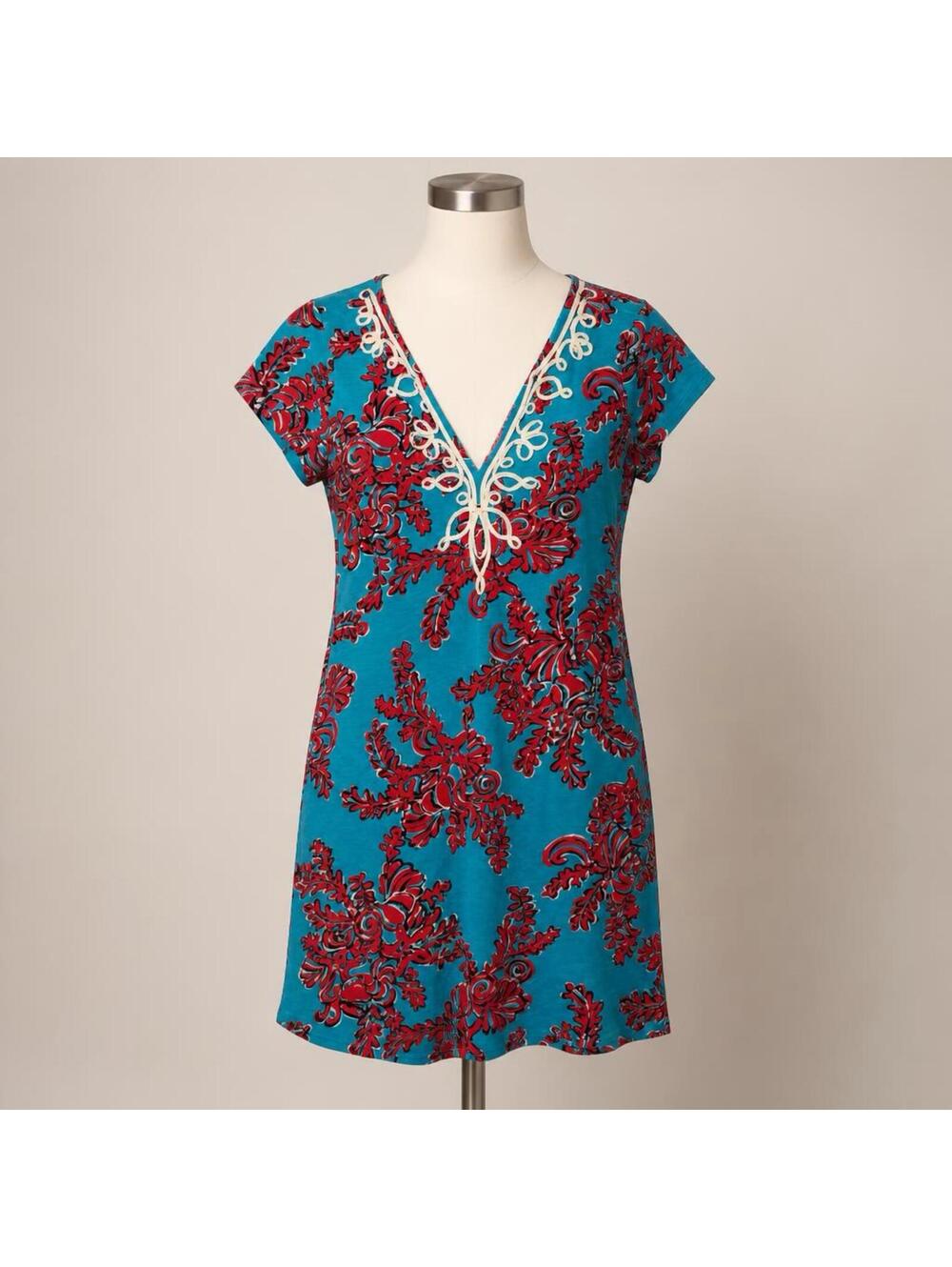 Lilly Pulitzer Blue and Red Floral Cotton Dress Small